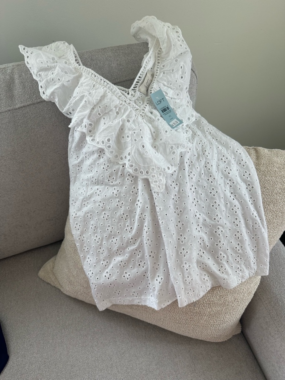 LOFT White Eyelet Crochet V-Neck Tank